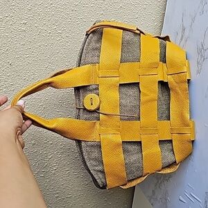Salvador Bachiller Yellow and Brown Woven Bag